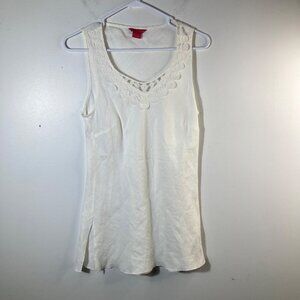 Womens‎ Sunny Leigh Linen Embroidered Tunic Top Side Slits White S Linen